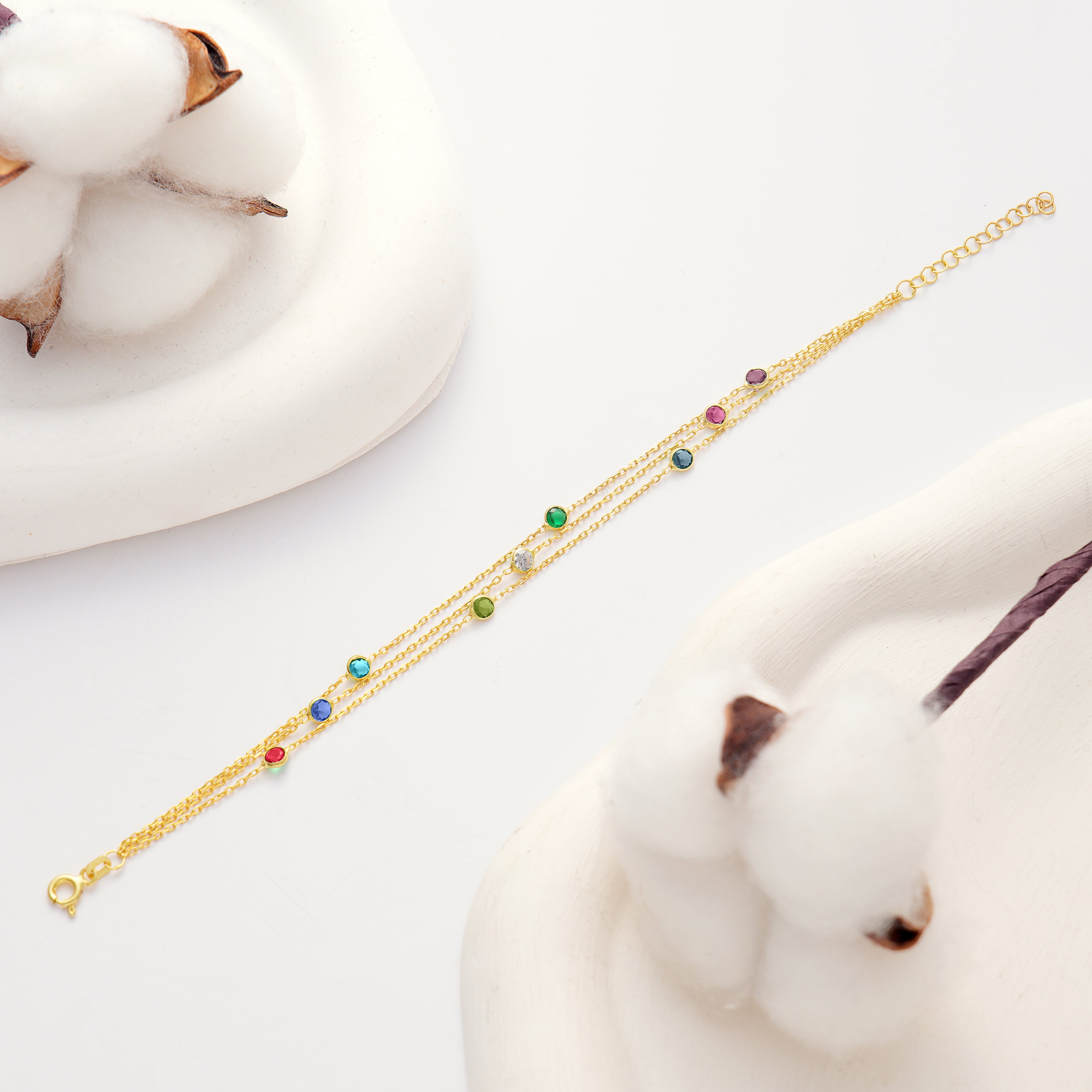 14K Gold Plated Multicolor CZ Triple Layer Bracelet – 925 Sterling Silver