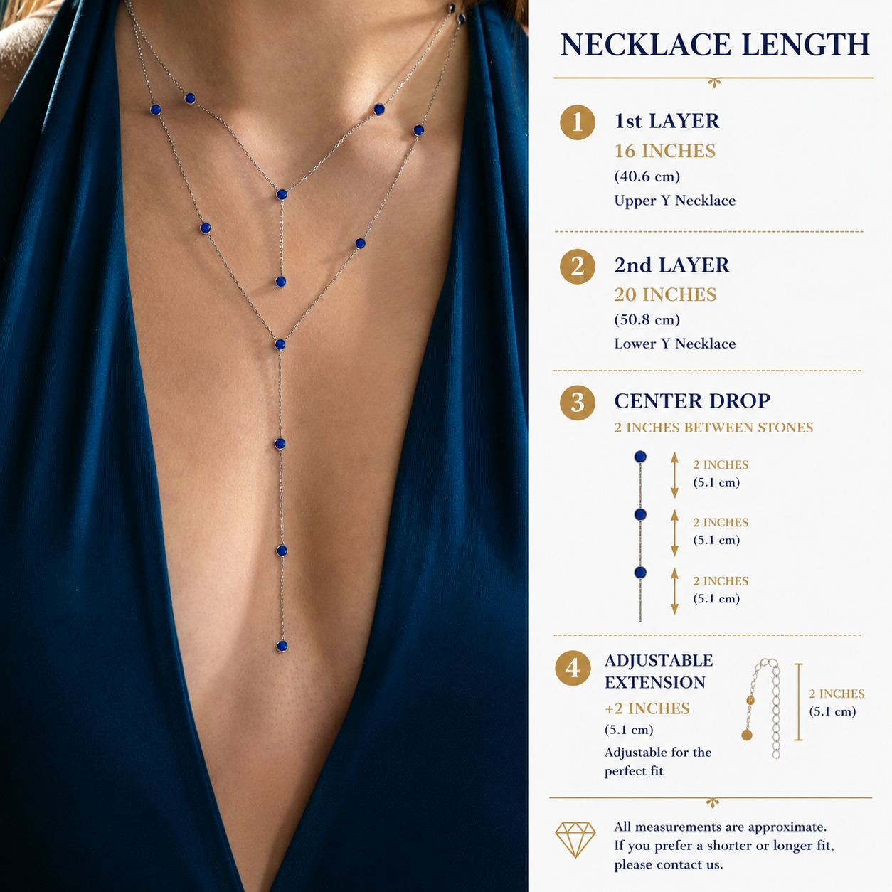 18K Gold Plated Emerald Green CZ Double Layer Y Necklace – 925 Sterling Silver