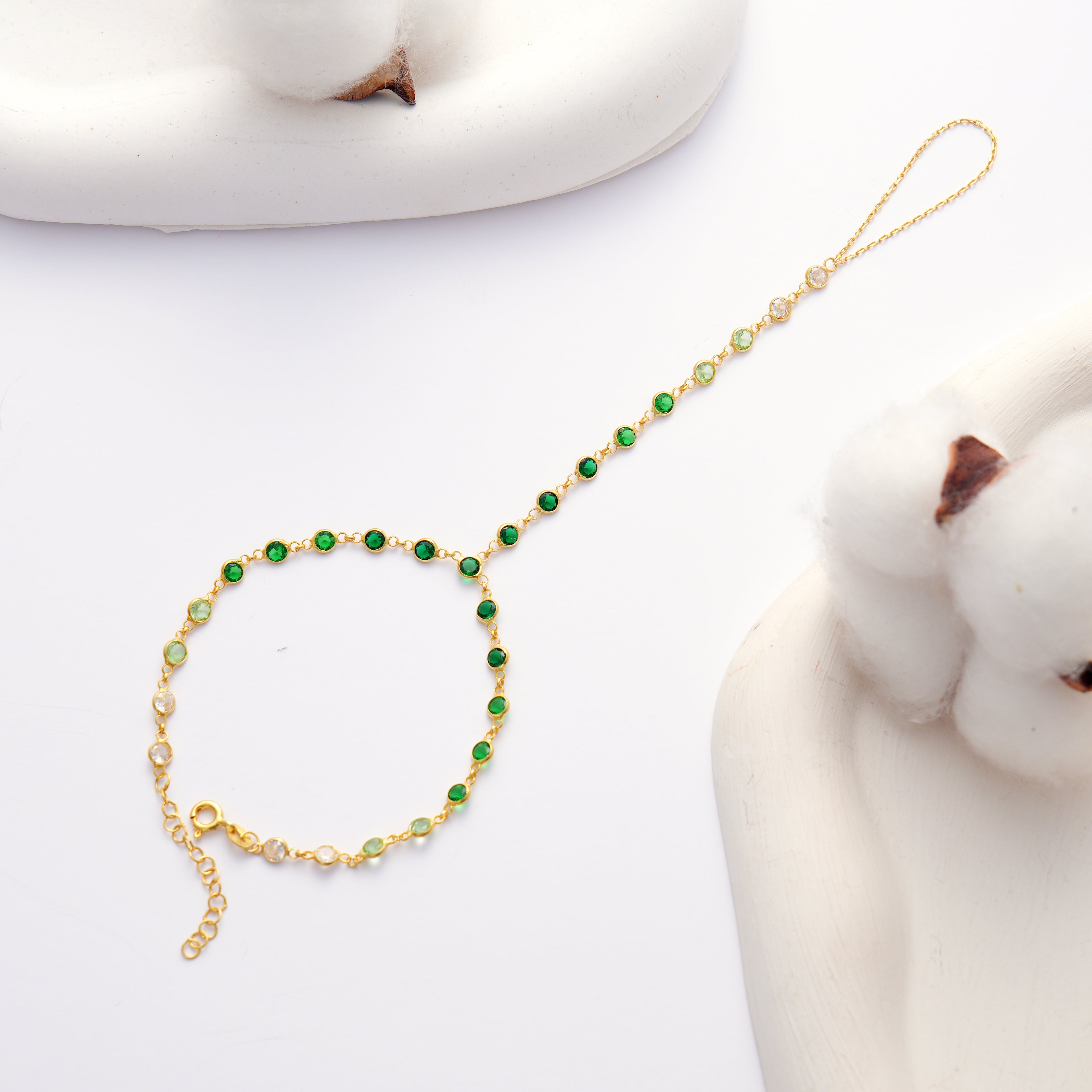 18K Gold Plated Green Ombre CZ Hand Chain Bracelet – 925 Sterling Silver