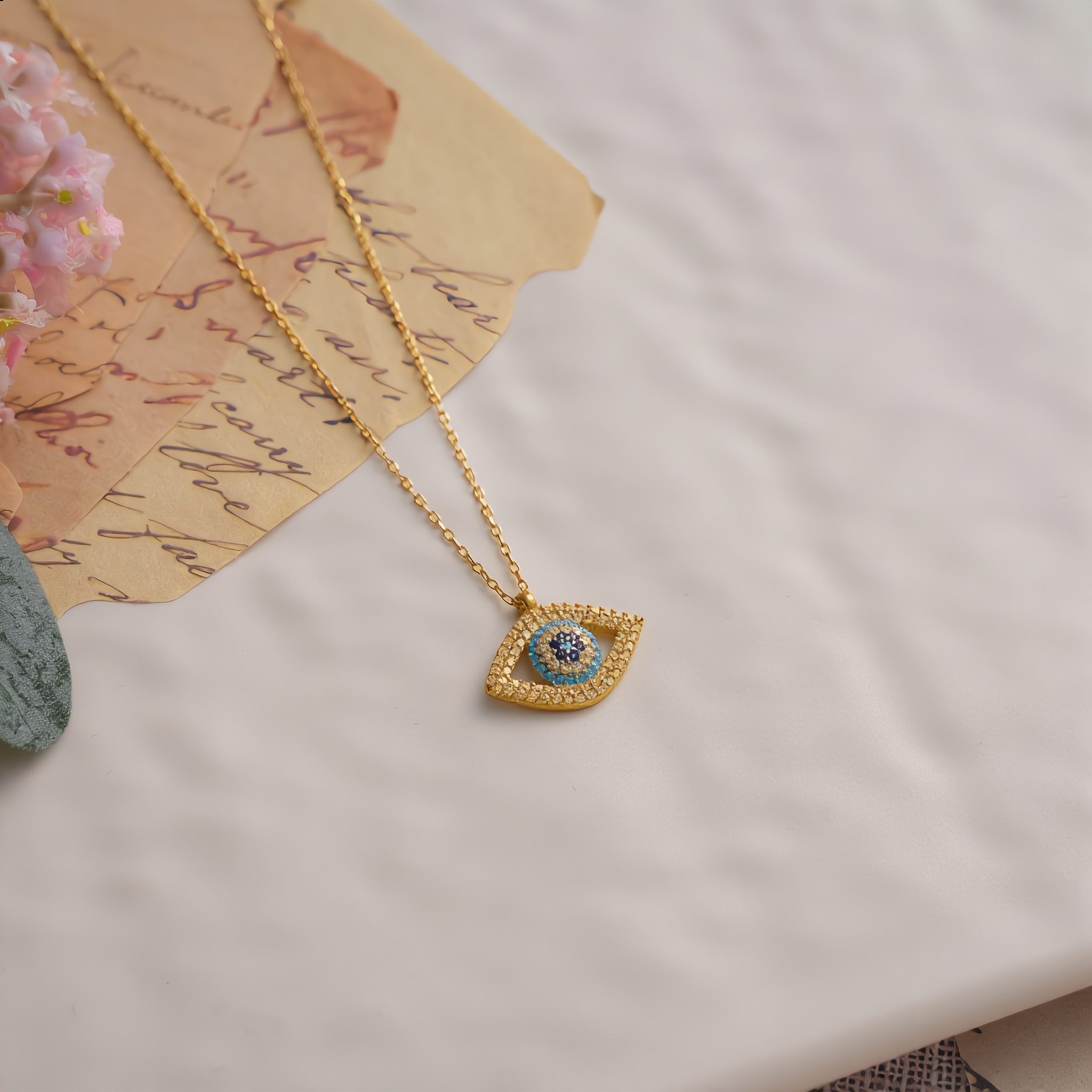 925 Sterling Silver Evil Eye Necklace, Pave CZ Nazar Pendant