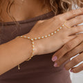 14K Gold Plated Hand Chain Bracelet, White Color CZ Tennis Style Ring Bracelet, 925 Sterling Silver