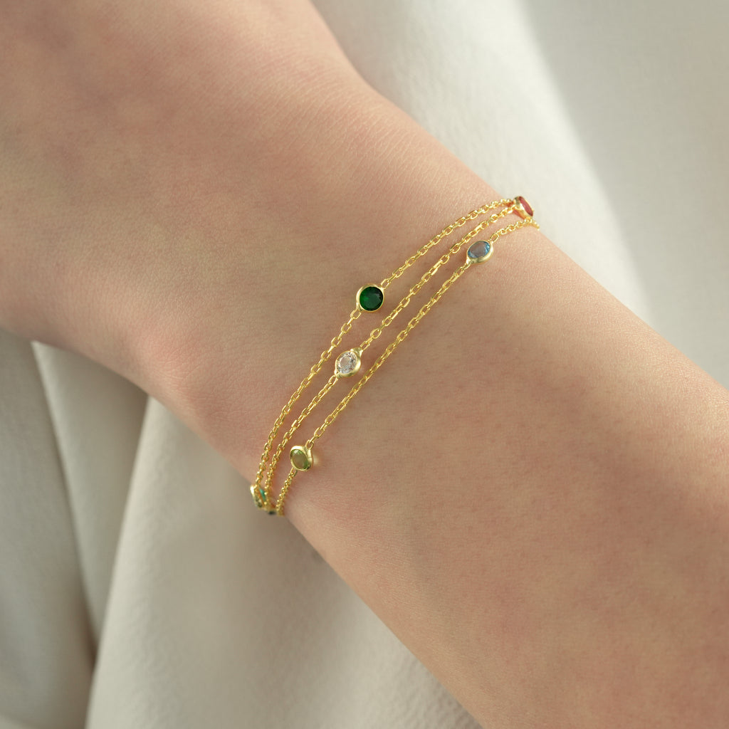 14K Gold Plated Multicolor CZ Triple Layer Bracelet – 925 Sterling Silver