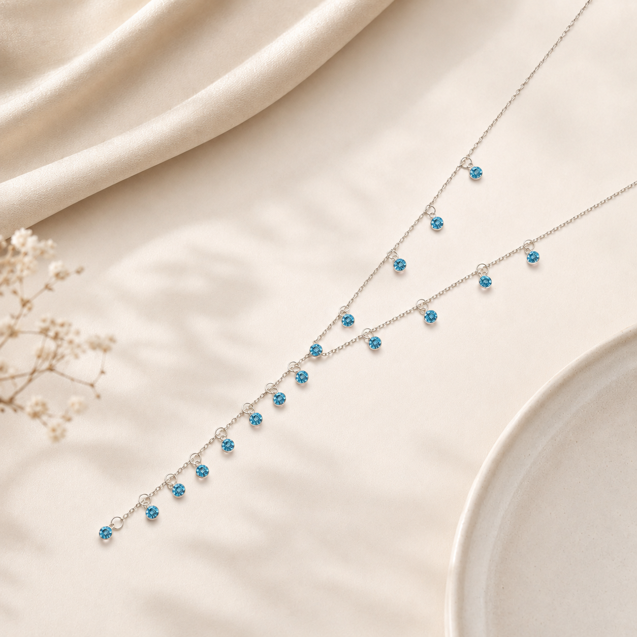 Sapphire Blue CZ Lariat Y Necklace – 925 Sterling Silver