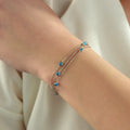 925 Sterling Silver Triple Layer Bracelet, Aquamarine Color CZ Station Bracelet