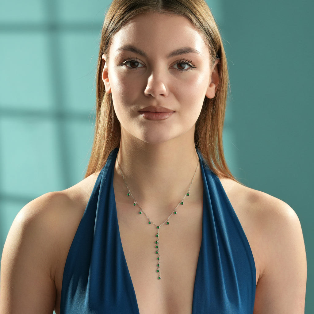 Emerald Green CZ Lariat Y Necklace – 925 Sterling Silver