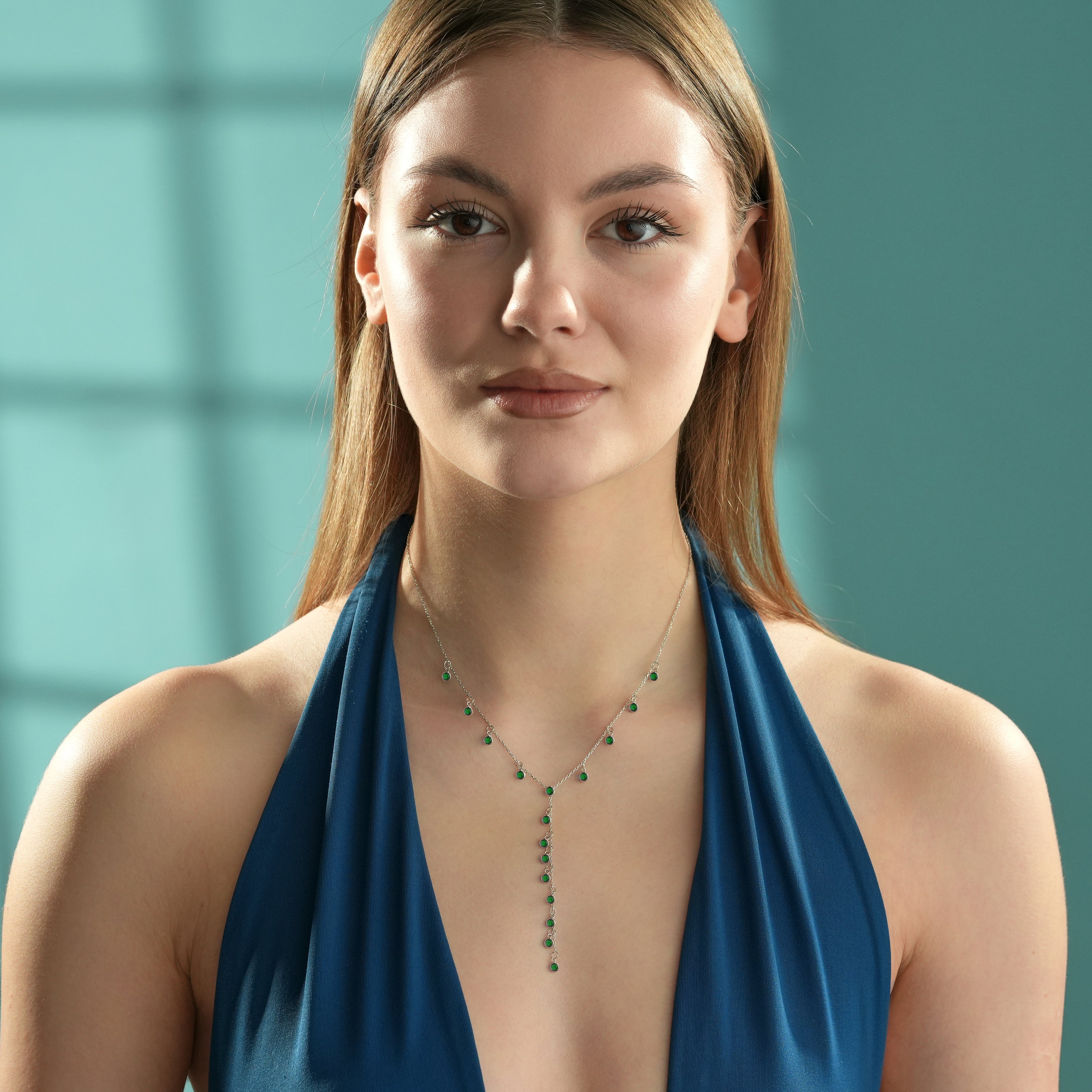 Emerald Green CZ Lariat Y Necklace – 925 Sterling Silver