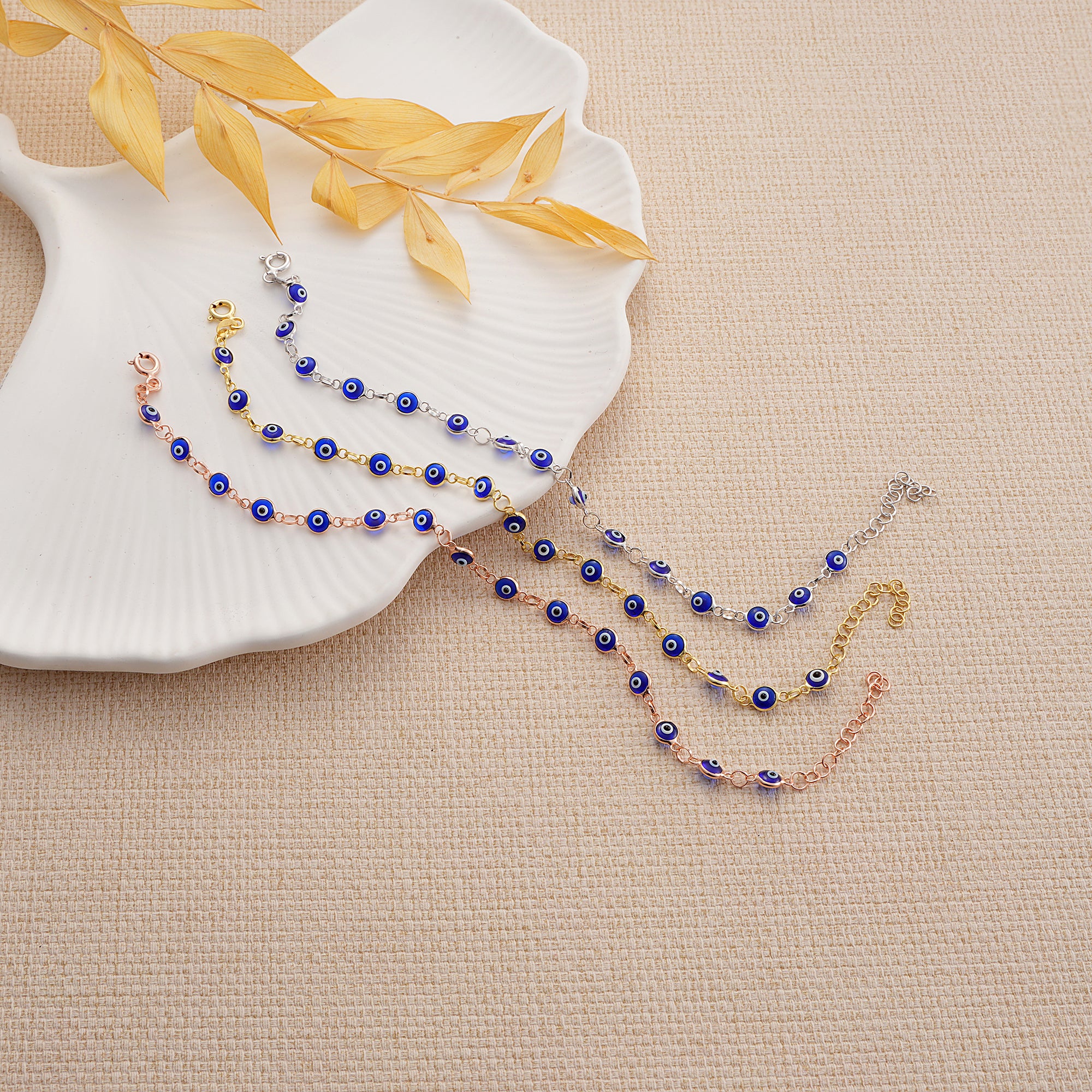 14K Gold Plated 925 Sterling Silver Navy Blue Evil Eye Bracelet