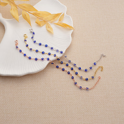 14K Gold Plated 925 Sterling Silver Navy Blue Evil Eye Bracelet
