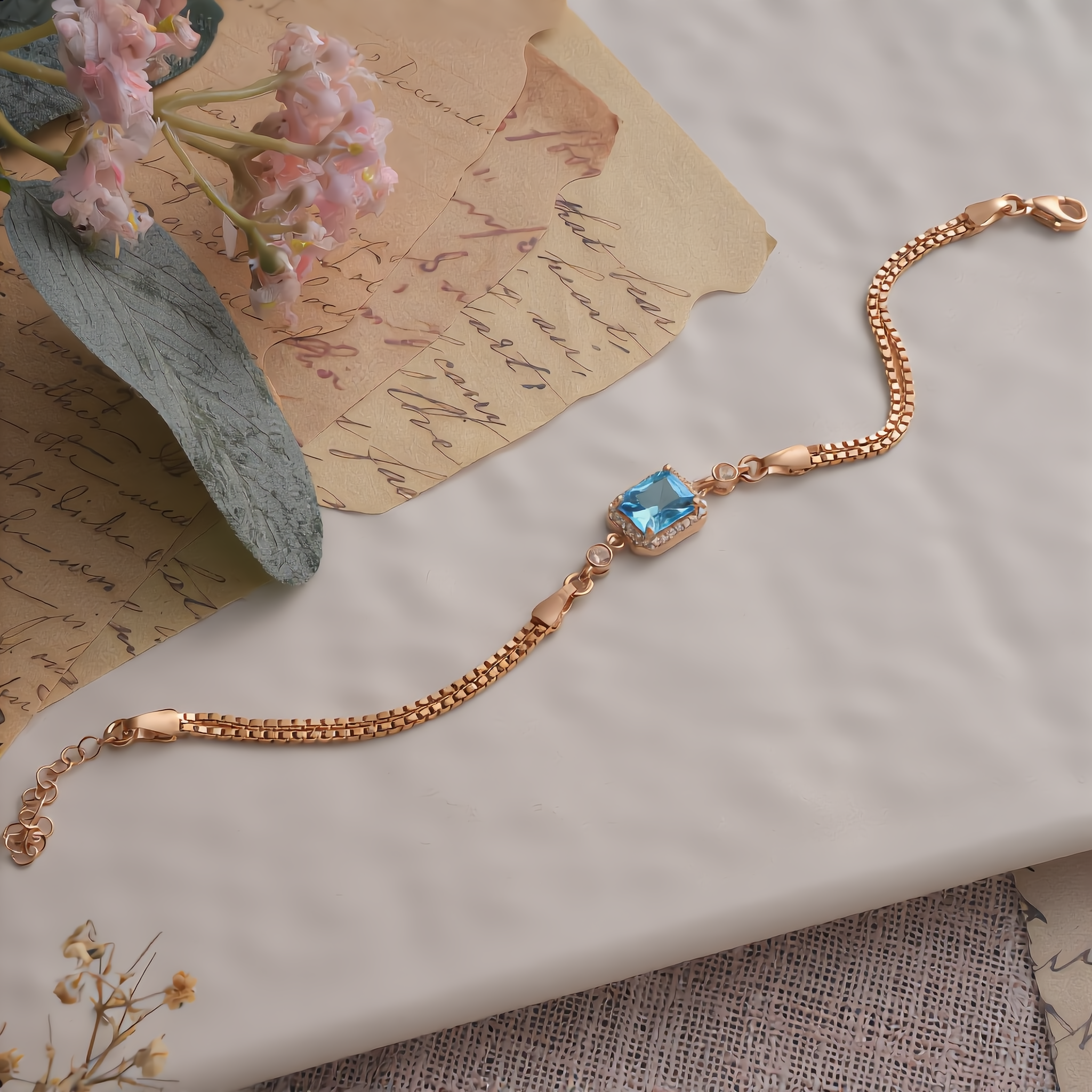 925 Sterling Silver Aquamarine Color Cubic Zirconia Halo Bracelet