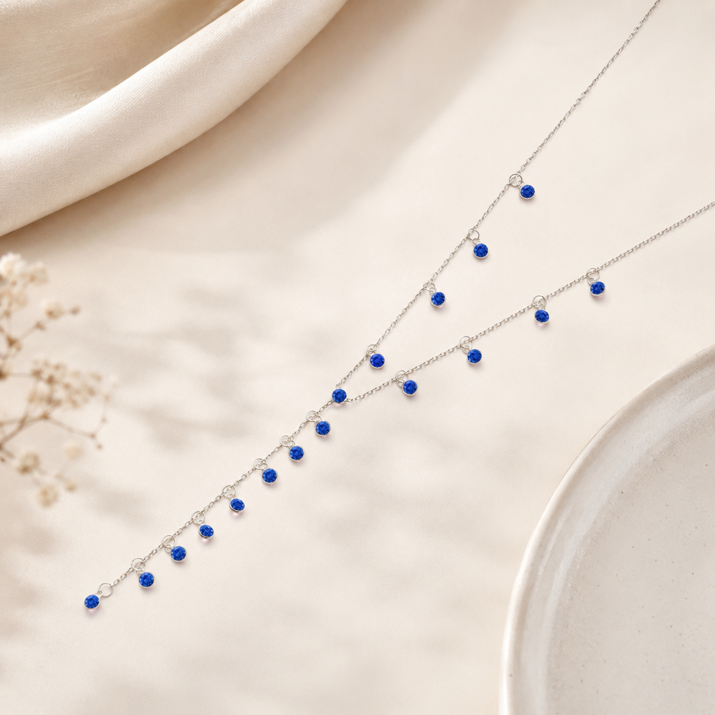 Sapphire Blue CZ Lariat Y Necklace – 925 Sterling Silver