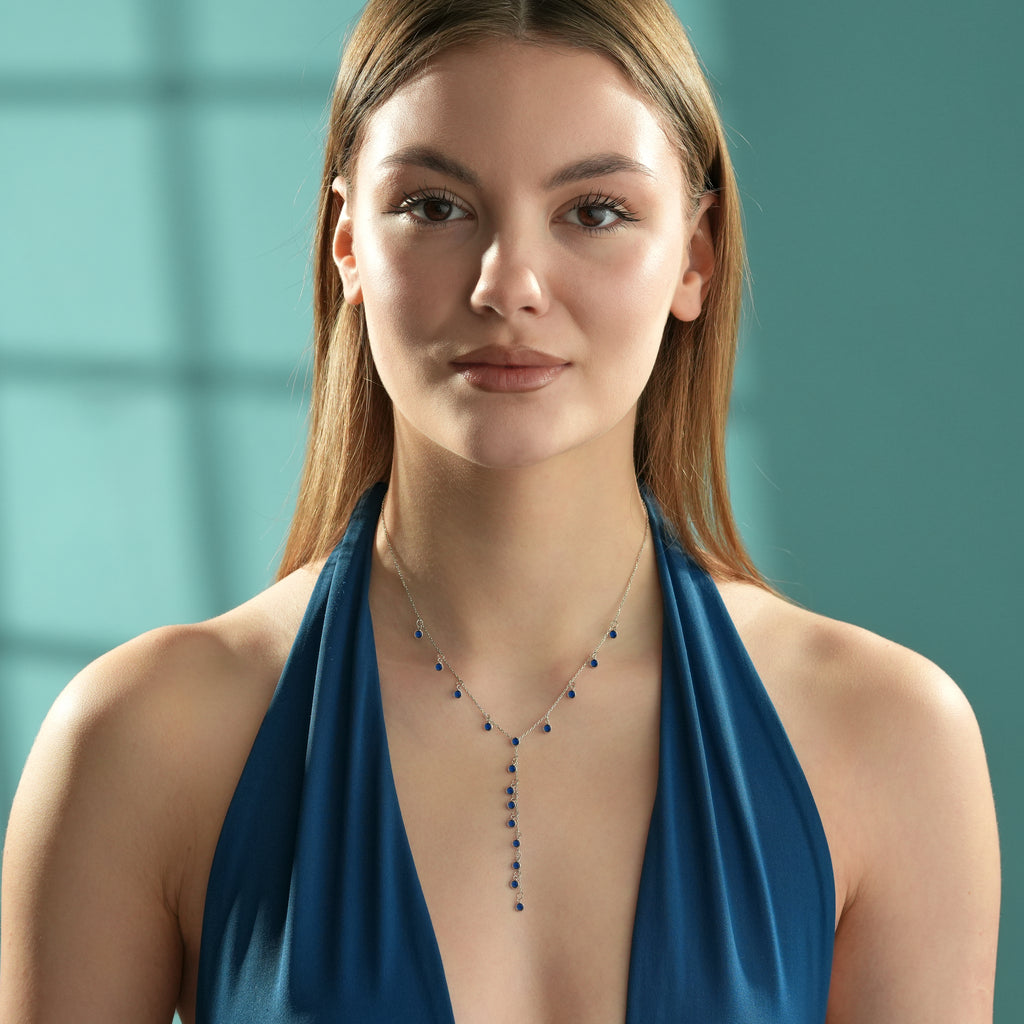 Sapphire Blue CZ Lariat Y Necklace – 925 Sterling Silver