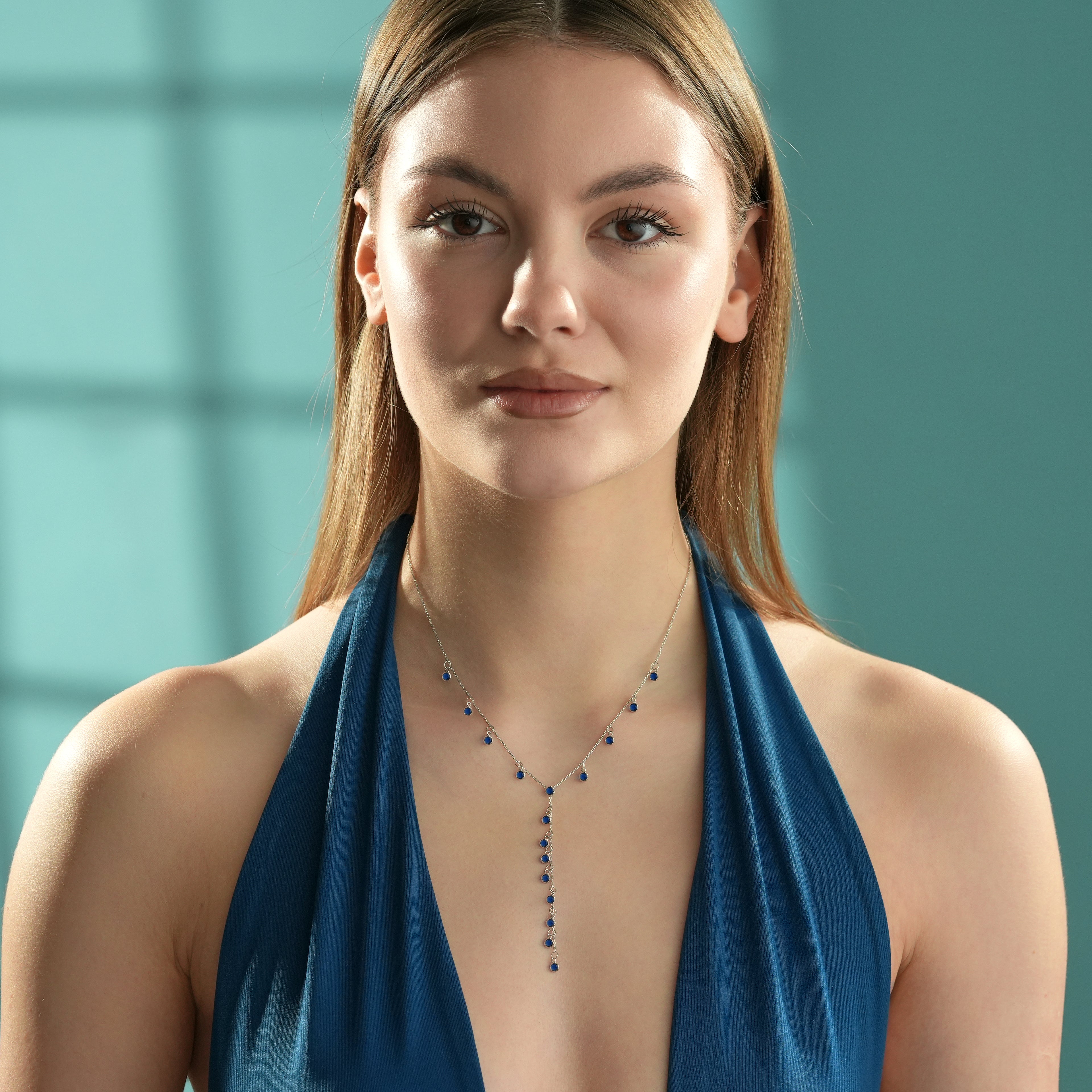 Sapphire Blue CZ Lariat Y Necklace – 925 Sterling Silver