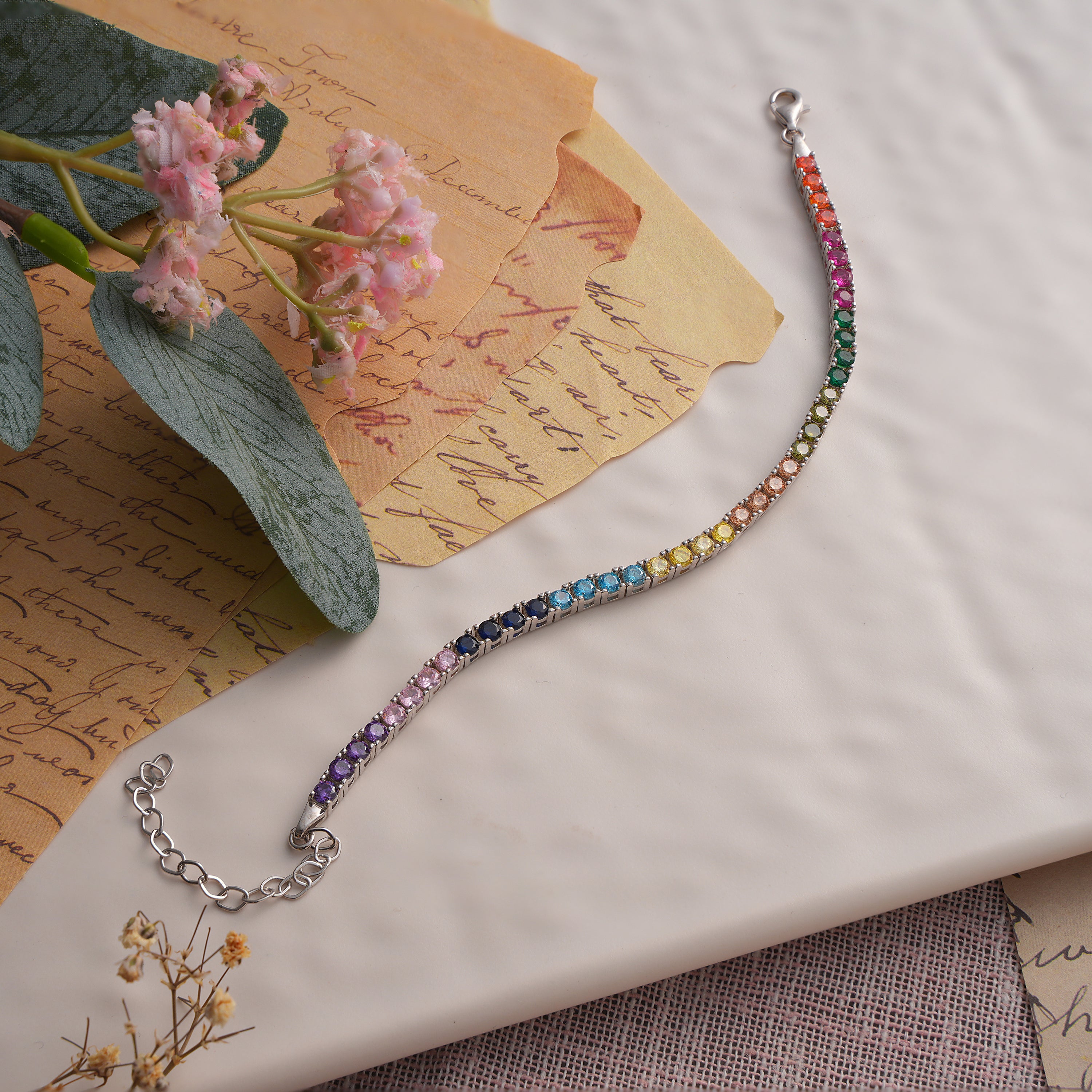 925 Sterling Silver Rainbow Color CZ Tennis Bracelet