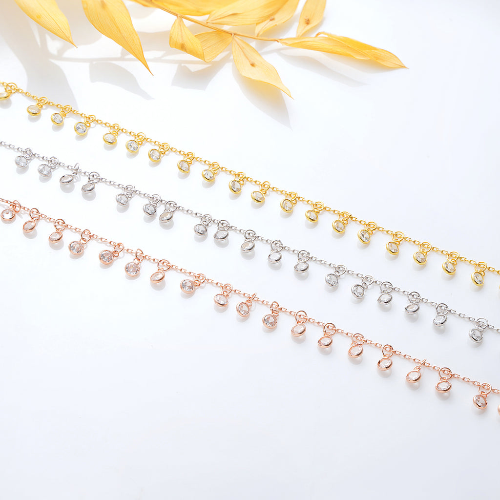 14K Gold Plated Dangle Choker Necklace, Blue Ombre Color CZ, 925 Sterling Silver – Something Blue Wedding Necklace