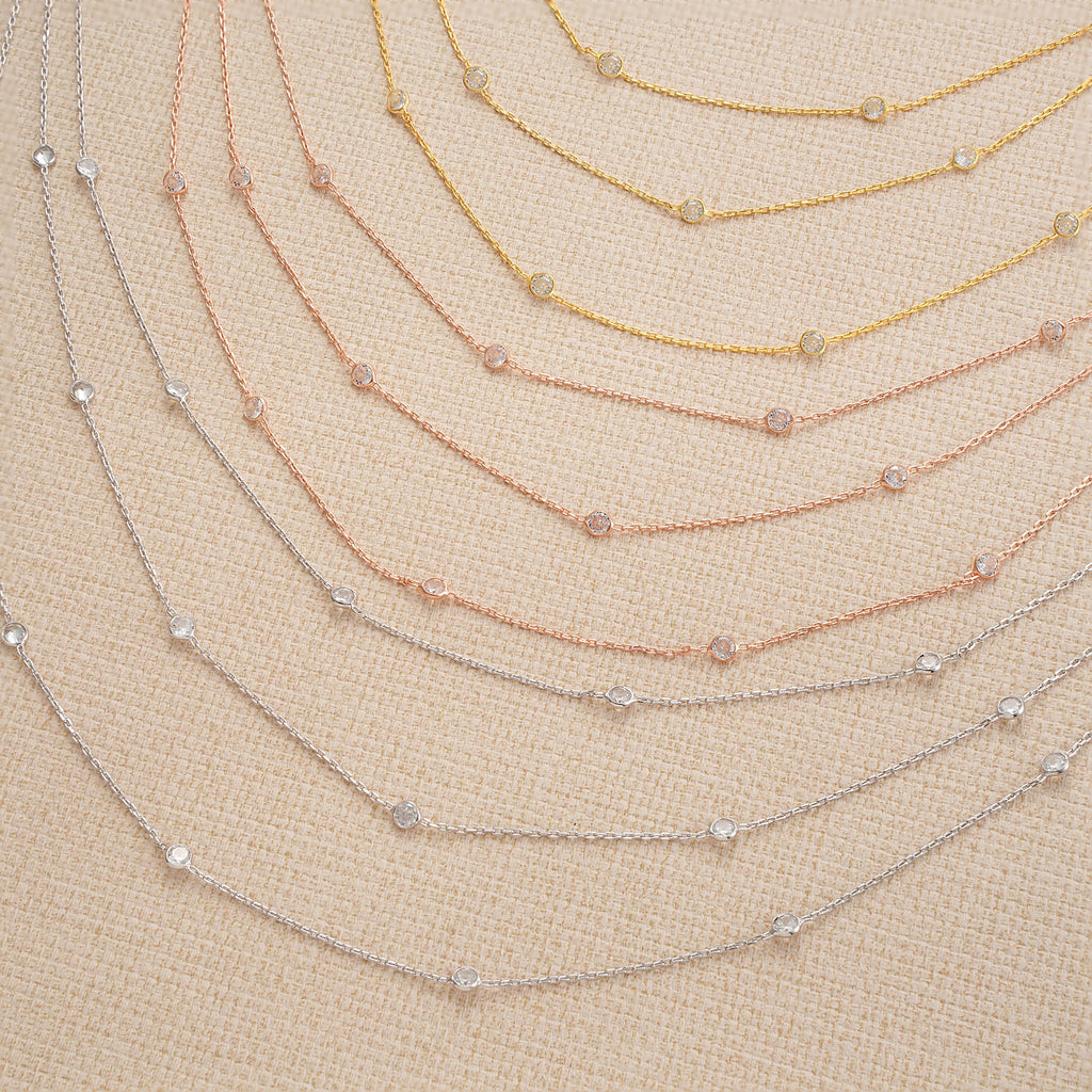 14K Gold Plated Dainty Layered Necklace, Triple Layer Cubic Zirconia Necklace, 925 Sterling Silver