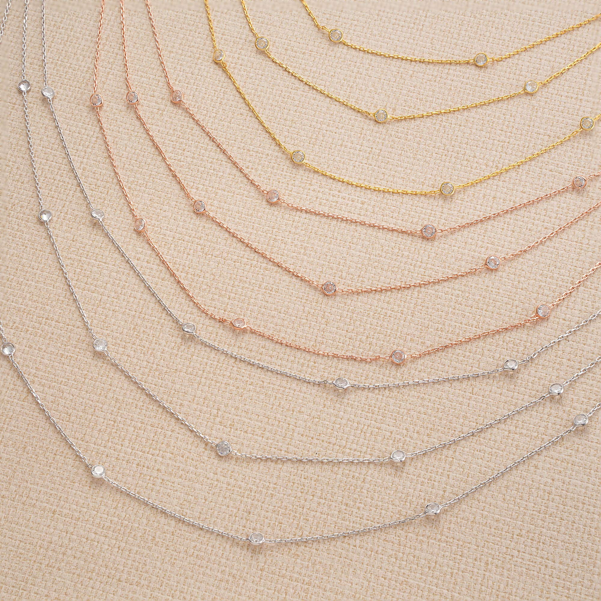 14K Gold Plated Dainty Layered Necklace, Triple Layer Cubic Zirconia Necklace, 925 Sterling Silver