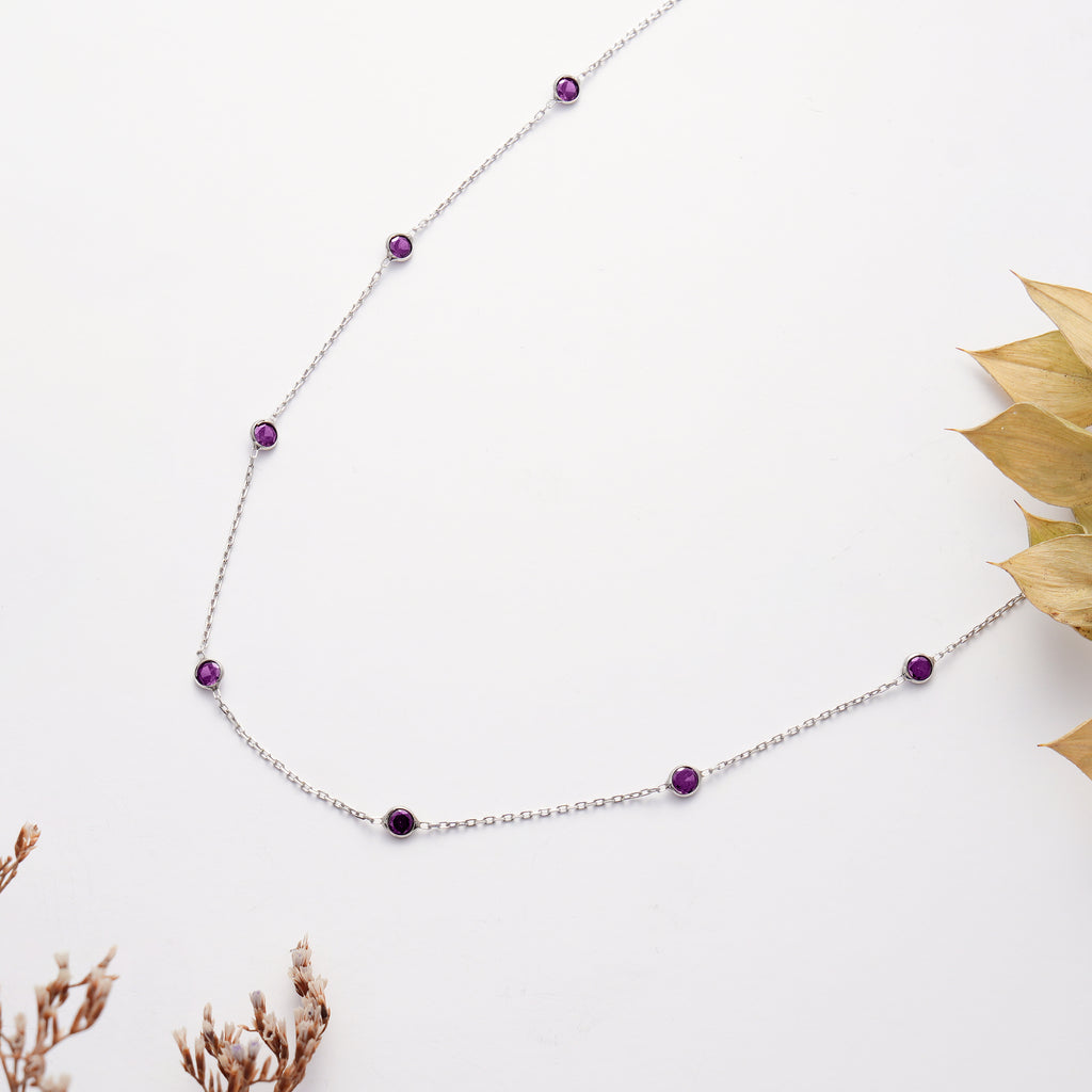 Amethyst Purple CZ Station Necklace – 925 Sterling Silver