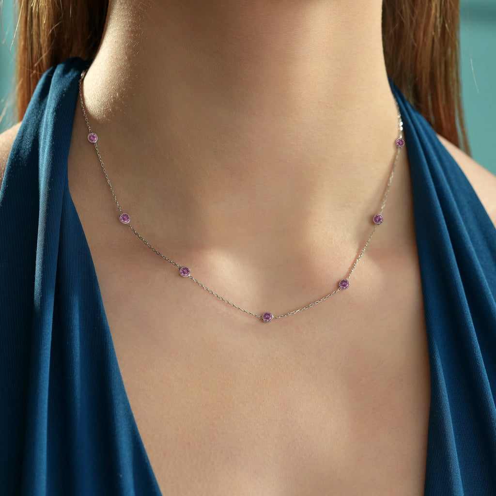 Amethyst Purple CZ Station Necklace – 925 Sterling Silver