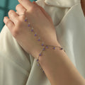 925 Sterling Silver Hand Chain Bracelet, Amethyst Color CZ Charm Ring Bracelet