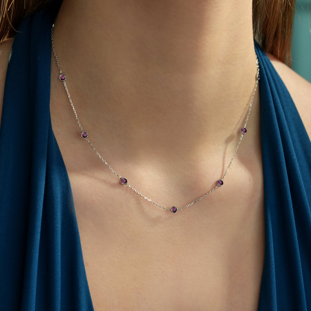 Amethyst Purple CZ Station Necklace – 925 Sterling Silver