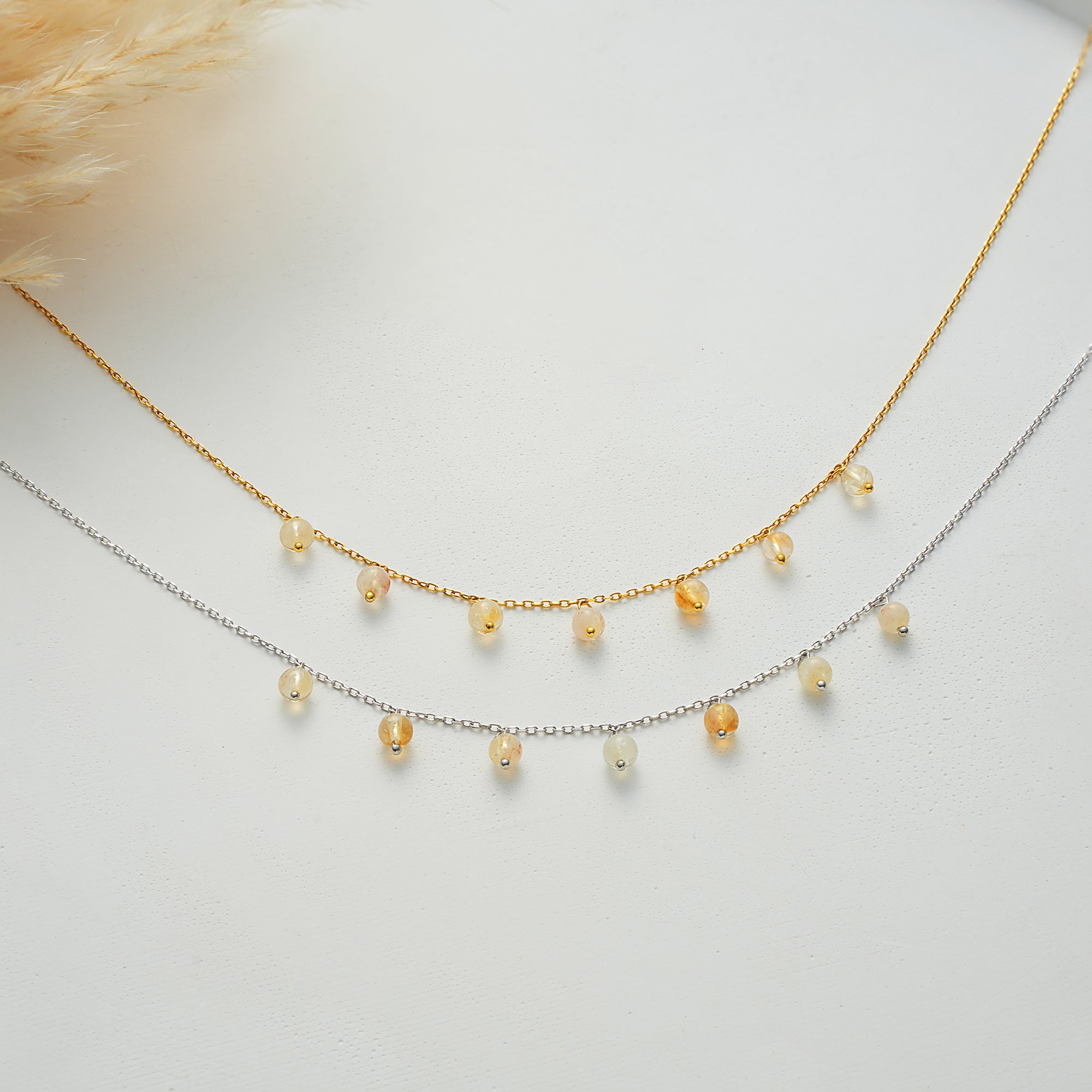 14K Gold Plated 925 Sterling Silver Natural Citrine Drop Necklace