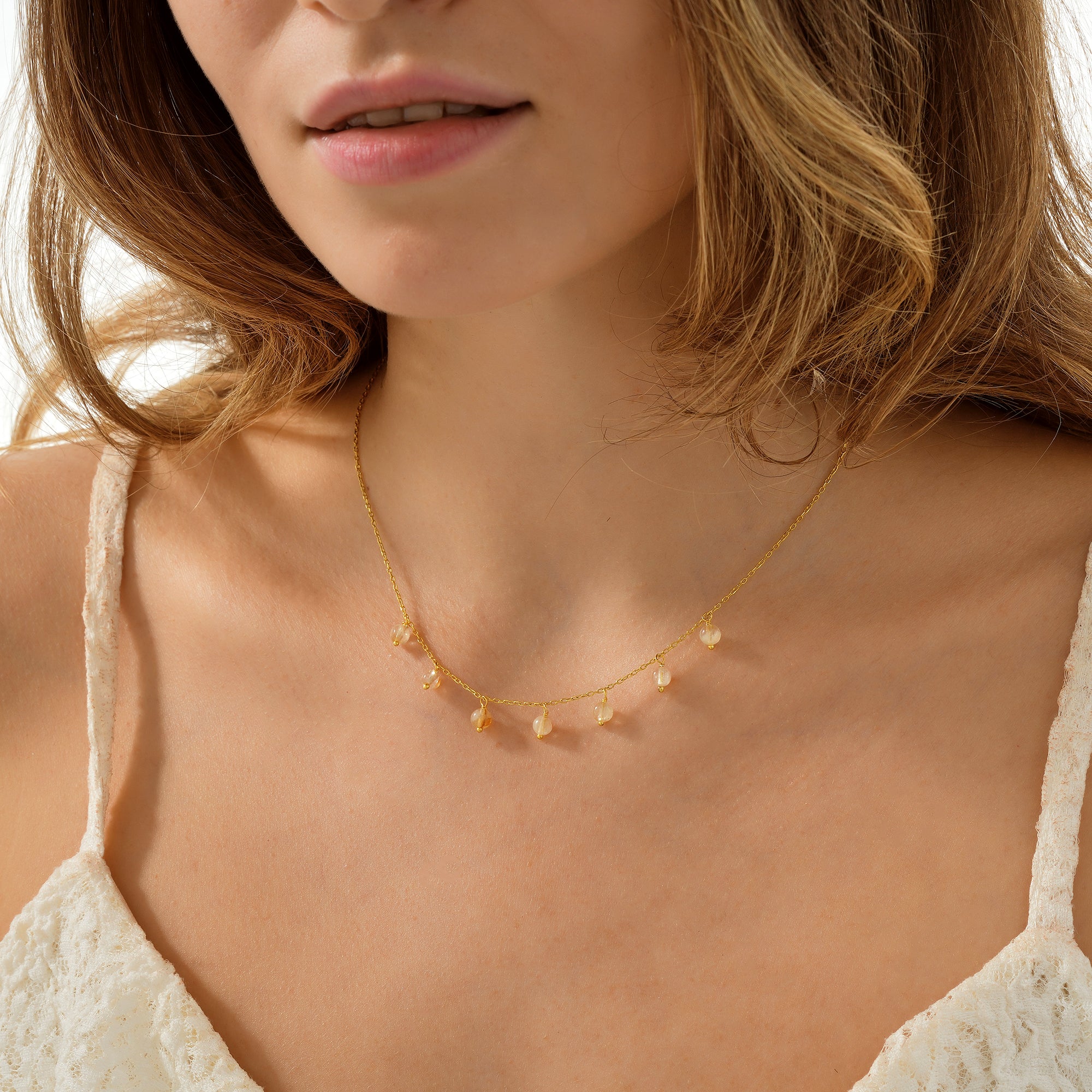 14K Gold Plated 925 Sterling Silver Natural Citrine Drop Necklace