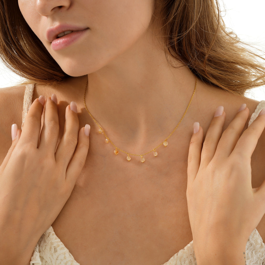 14K Gold Plated 925 Sterling Silver Natural Citrine Drop Necklace