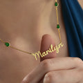 14K Gold Plated Custom Name Necklace, Personalized Script Necklace with Emerald Color CZ, 925 Sterling Silver