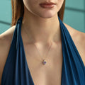 Amethyst-lila CZ-Herz-Halo-Halskette aus 925er Sterlingsilber
