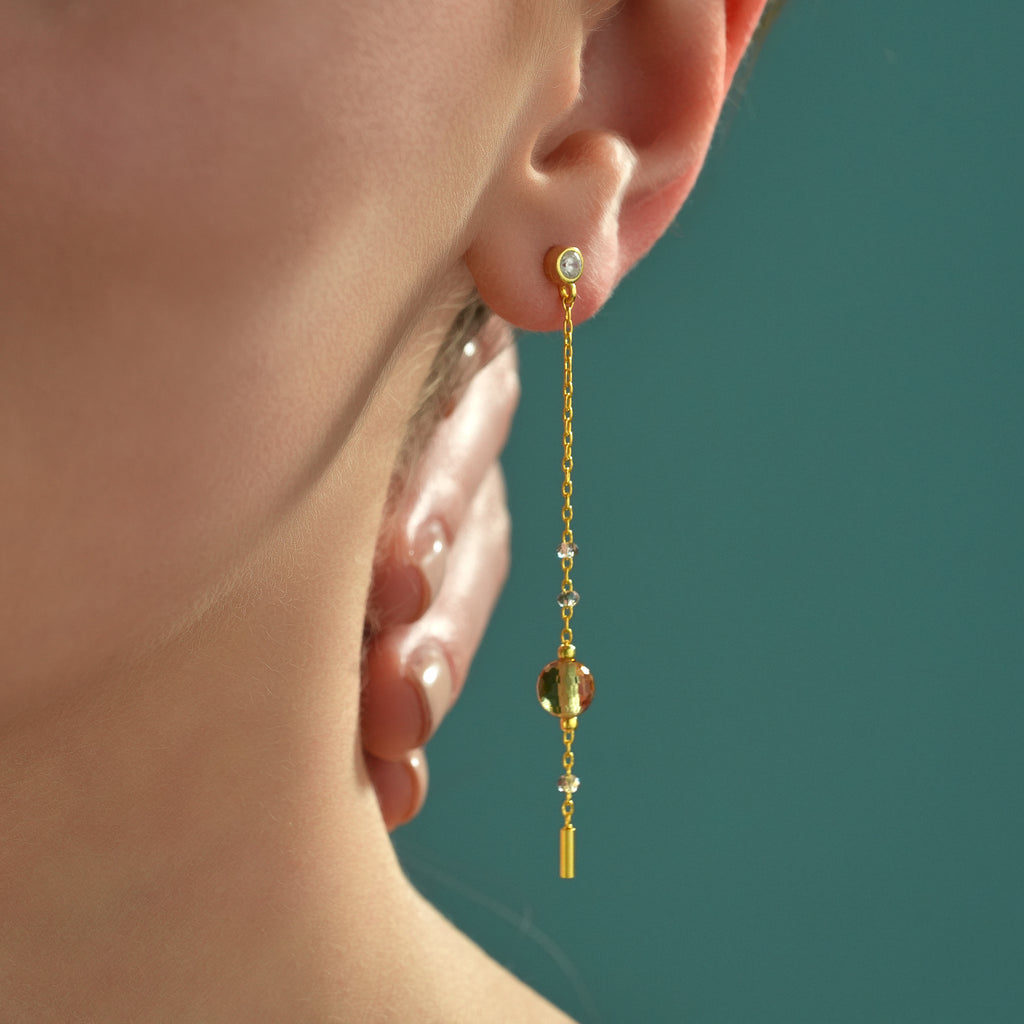 14K Gold Plated Color Changing Diaspore Long Drop Earrings in 925 Sterling Silver