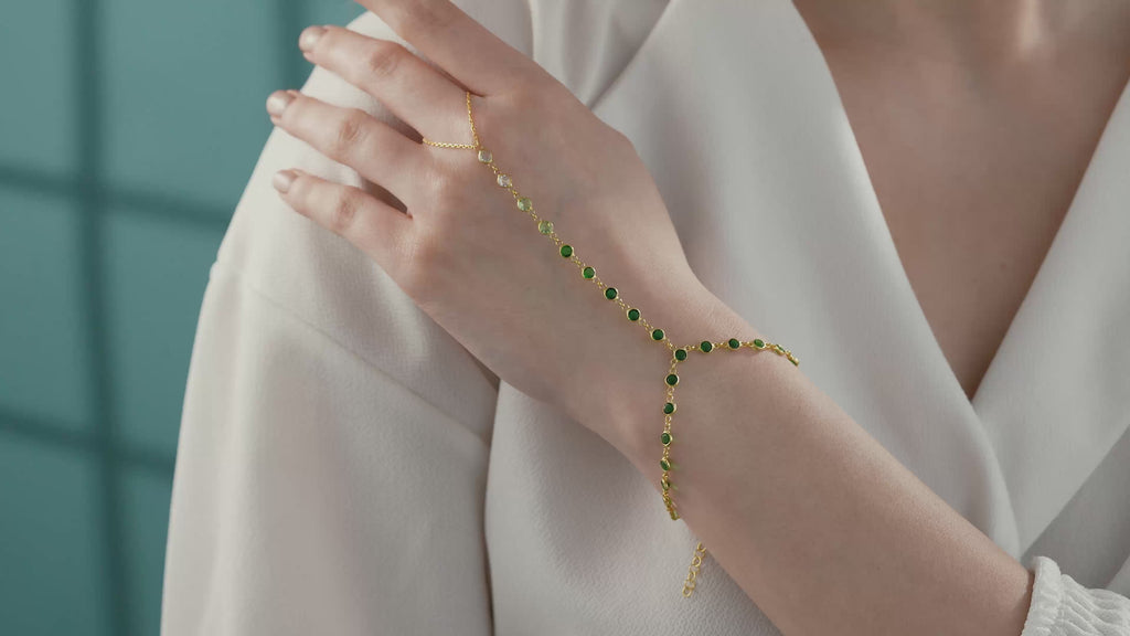 18K Gold Plated Green Ombre CZ Hand Chain Bracelet – 925 Sterling Silver