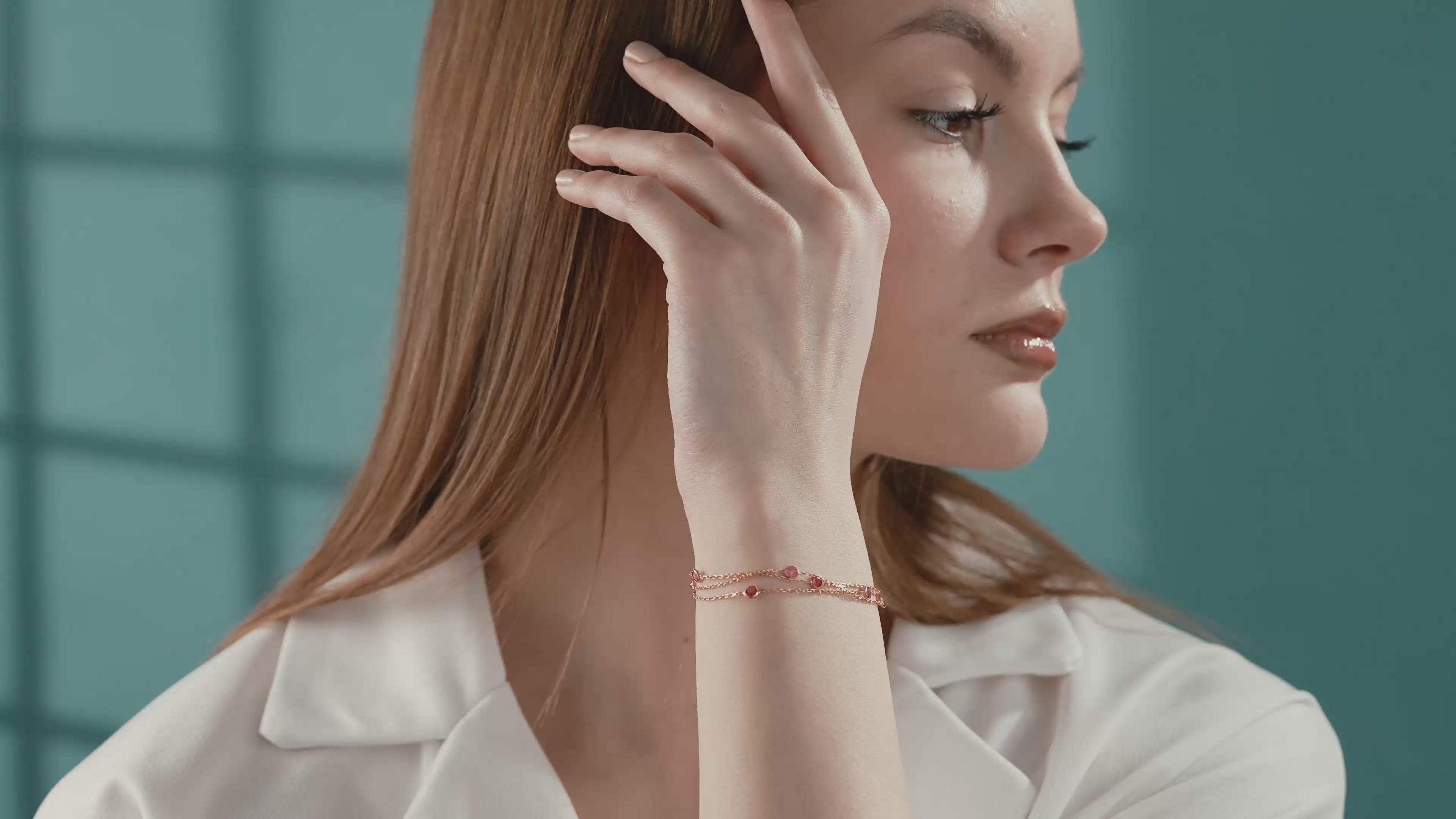 Rose Gold Plated Ruby Red CZ Triple Layer Bracelet – 925 Sterling Silver