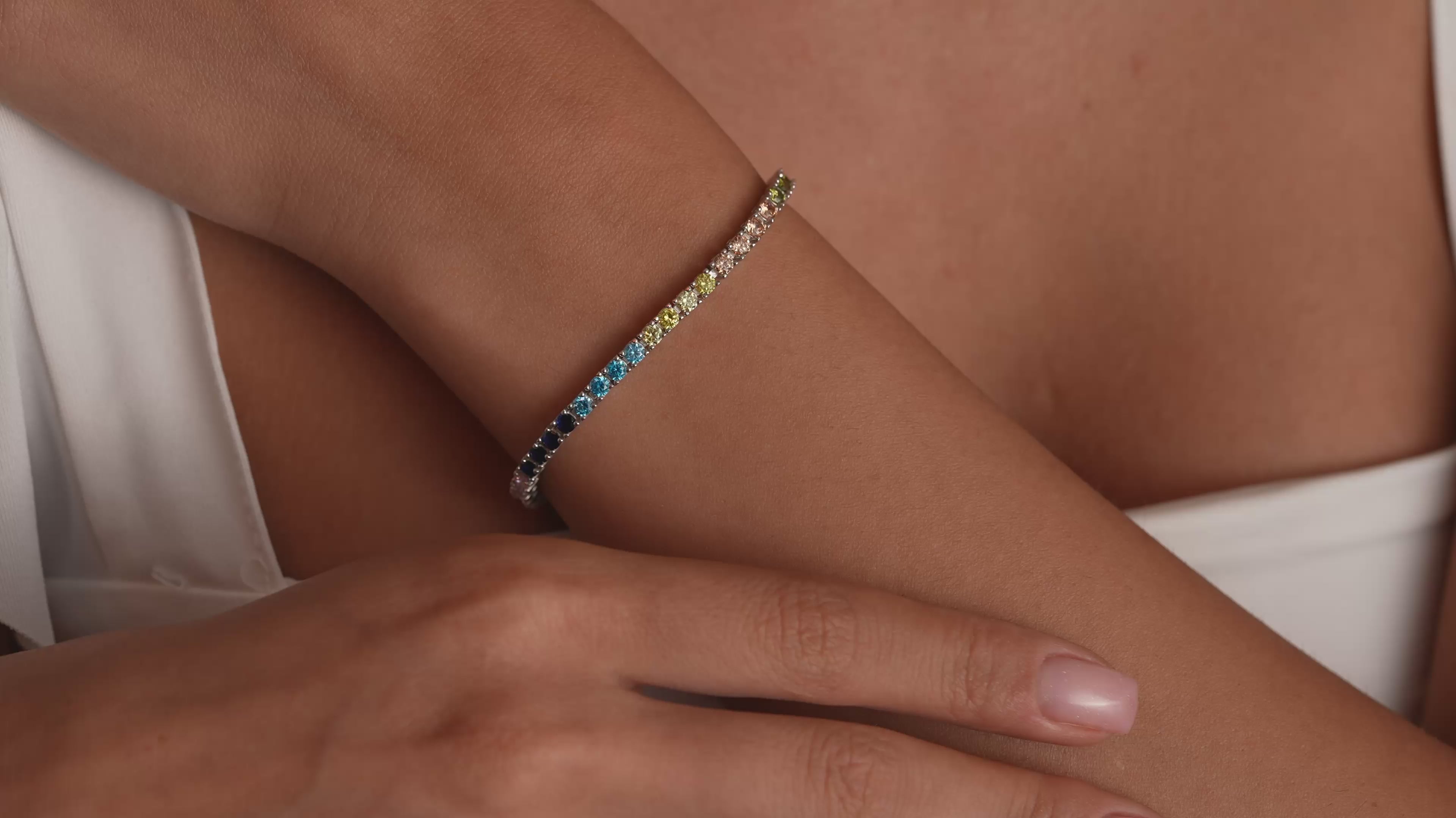 925 Sterling Silver Rainbow Color CZ Tennis Bracelet