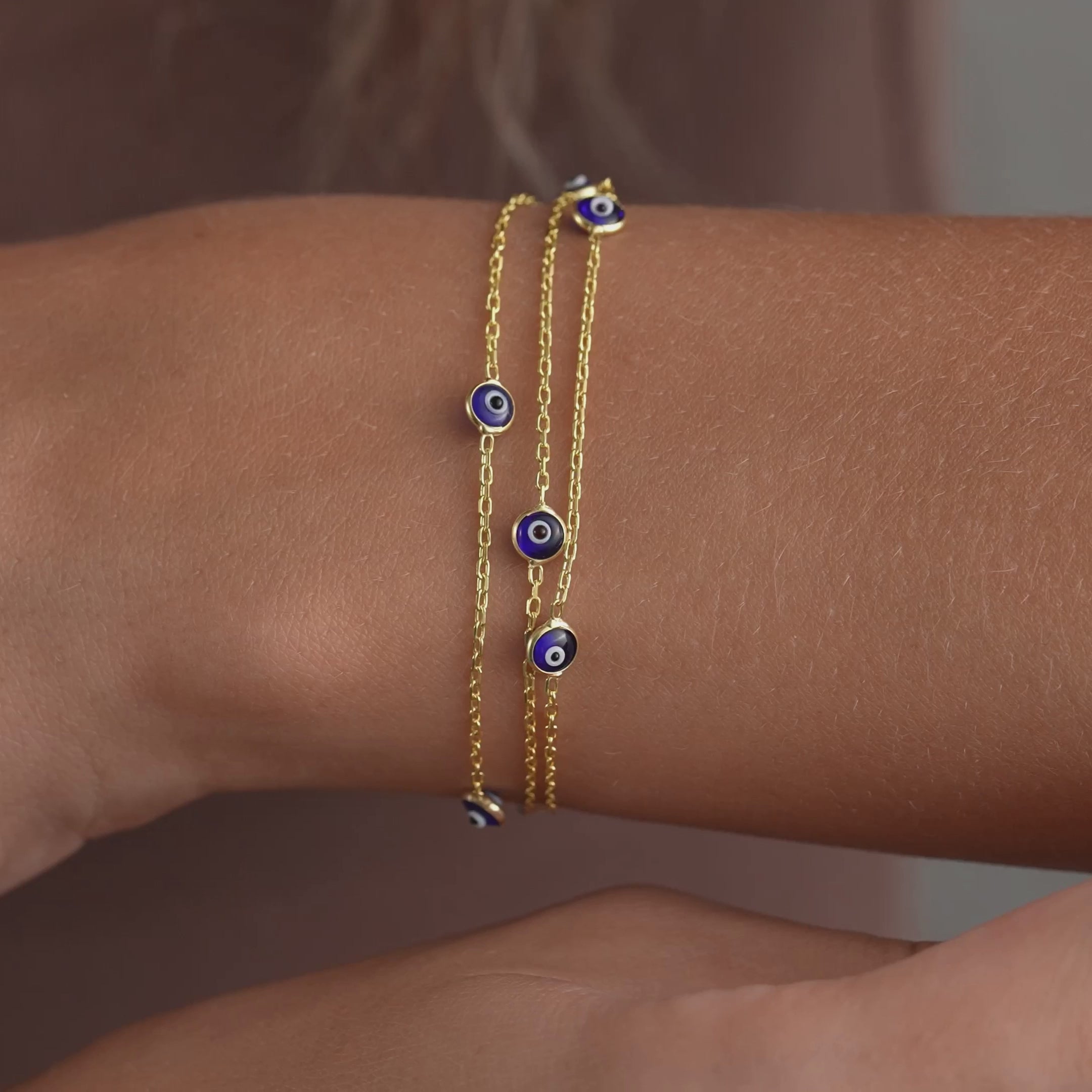 14K Gold Plated Navy Blue Evil Eye Chain Bracelet in 925 Sterling Silver