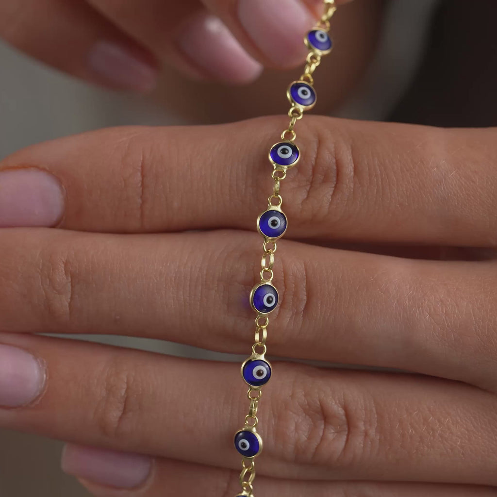14K Gold Plated 925 Sterling Silver Navy Blue Evil Eye Bracelet