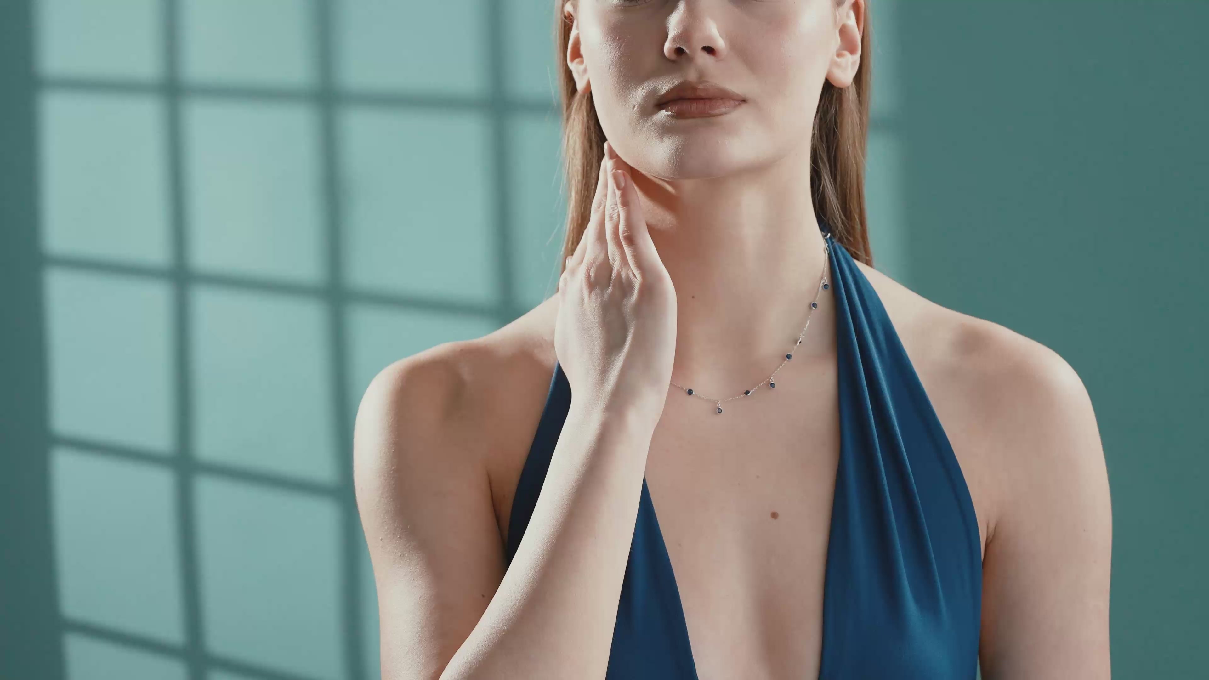 925 Sterling Silver Sapphire Blue CZ Dainty Drop Necklace | Minimalist Station Necklace