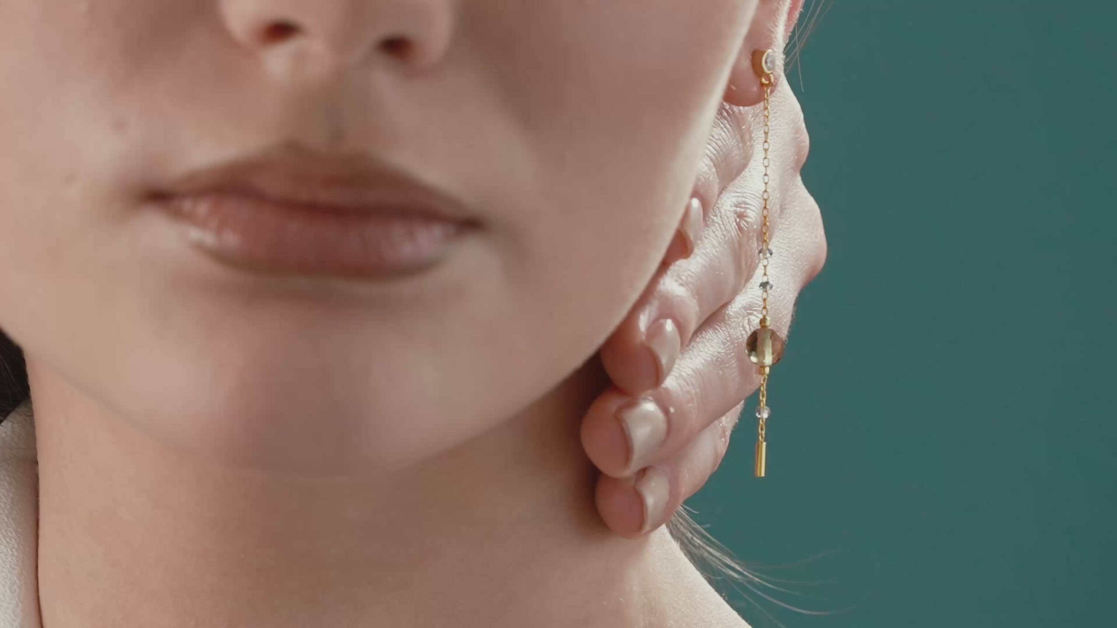 14K Gold Plated Color Changing Diaspore Long Drop Earrings in 925 Sterling Silver